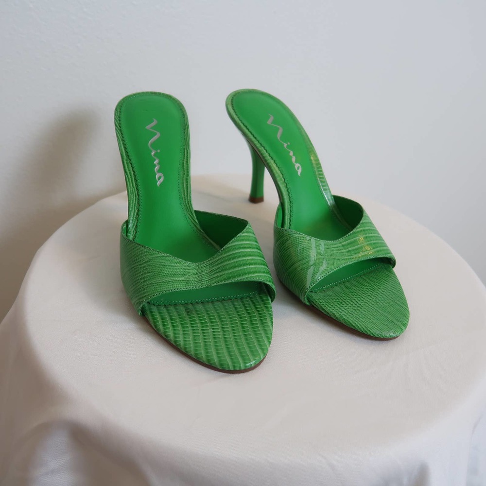Vintage 90s green open toe mule sandal heels - Picture 6 of 7